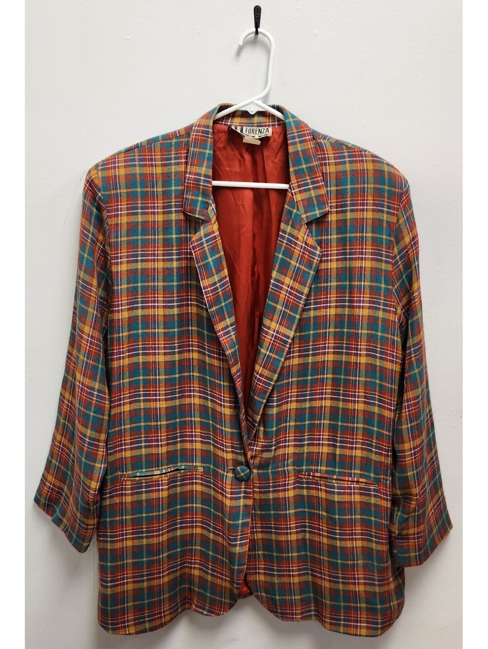 Vintage Forenza The Limited Plaid Blazer Jacket Size L Jewel Tone USA Made